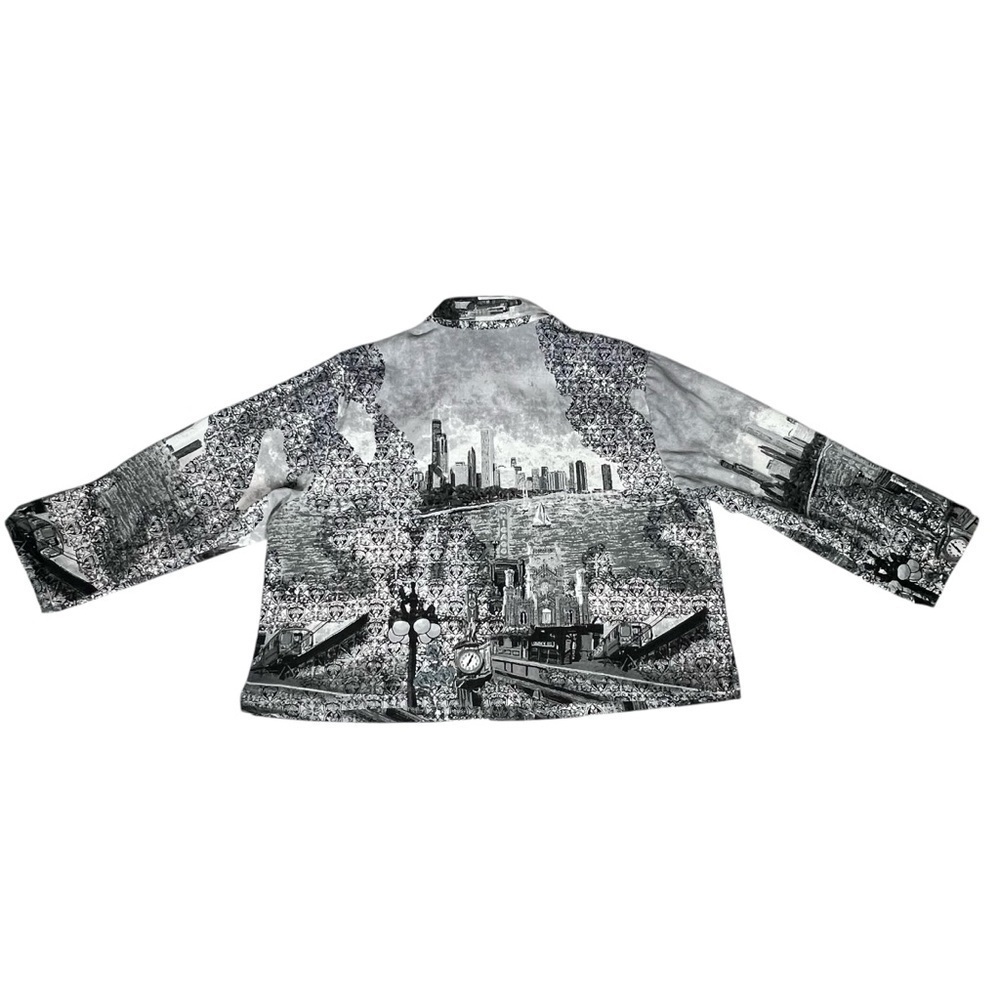 VTG RAAKHEE Sequin Black White City Skyline Button Up Top Women's Size 1X - Picture 12 of 16